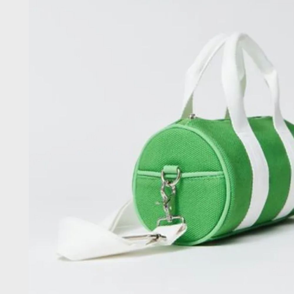 Green canvas mini barrel Bag with strap